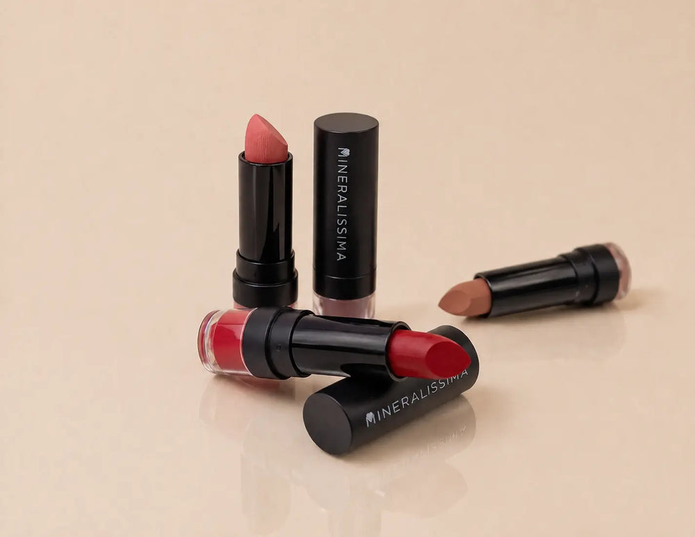Mineralissima lipsticks in nude and red shades