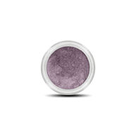 Minerale paarse oogschaduw in een potje, met glanzende zilveren glitter voor een romantische look.